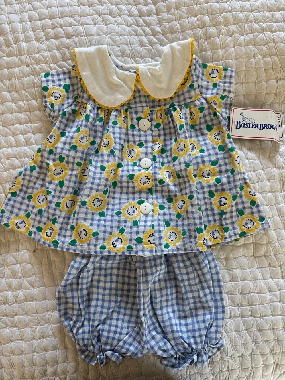 Buster Brown Yellow Floral & Blue Gingham Baby Outfit